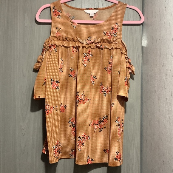 Lauren Conrad Medium Ginger Snap Print Cold Shoulder Blouse - Picture 7 of 10